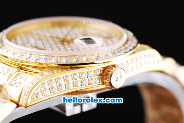 Rolex Day-Date Oyster Perpetual Swiss ETA 2836 Automatic Movement ETA Case Full Gold and Diamond with Diamond Dial - Click Image to Close